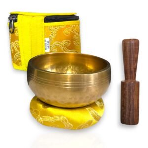 3 inch hand hammered tibetan singing bowl set – includes wooden mallet, hand sewn cushion & handmade storage case – authentic sound bowl for meditation, yoga, and spiritual healing – made in nepal