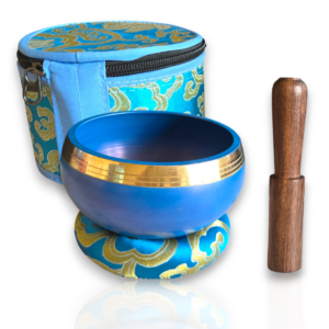blue 4 inch singing bowl set – meditation & sound healing tibetan bowl with wooden mallet, cushion & gift box – perfect mindfulness christmas gift made in nepal