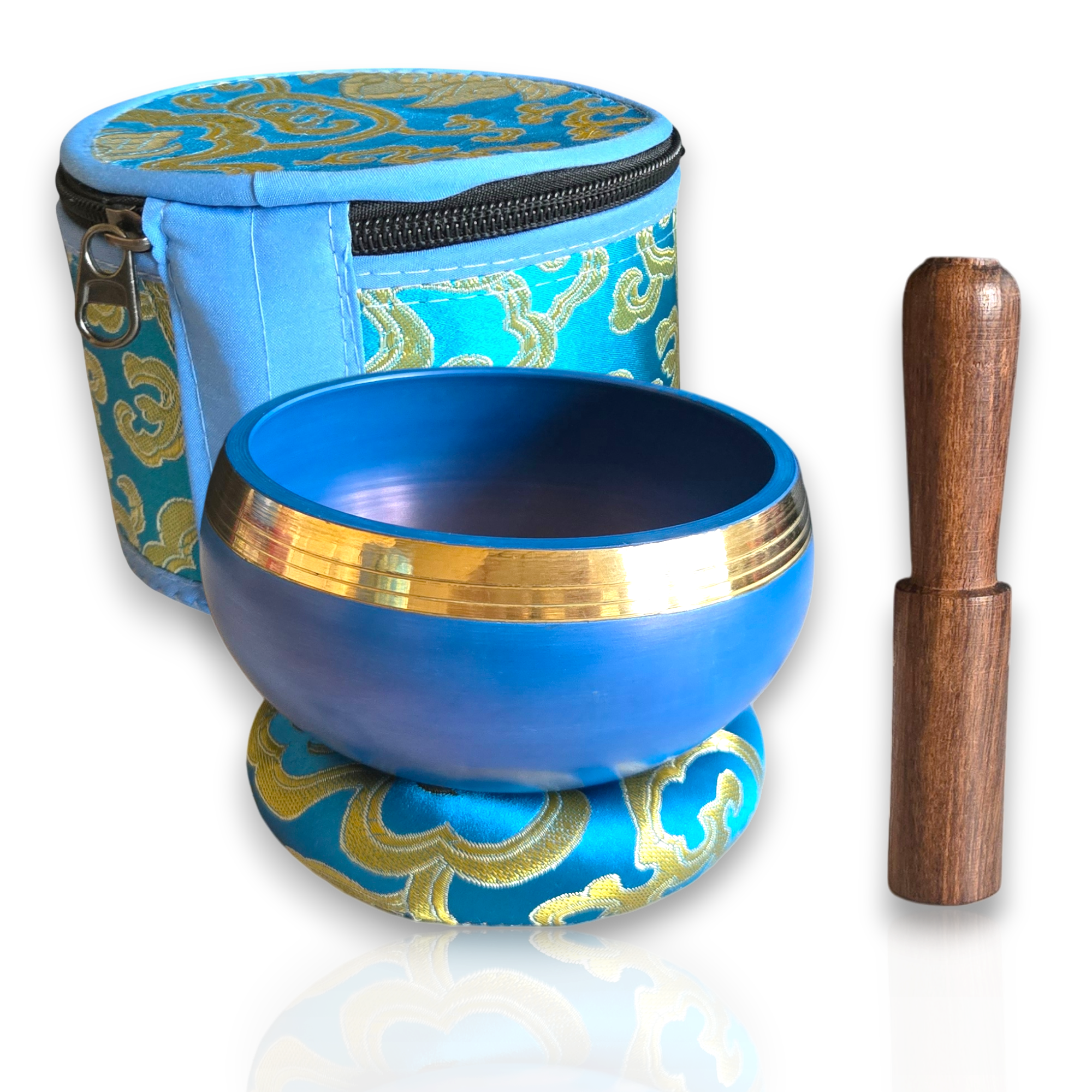 blue 4 inch singing bowl set – meditation & sound healing tibetan bowl with wooden mallet, cushion & gift box – perfect mindfulness christmas gift made in nepal