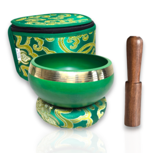 green 4 inch singing bowl set – meditation, sound healing & chakra bowl with wooden mallet, cushion & gift ready box – holiday & new year wellness gift made in nepal