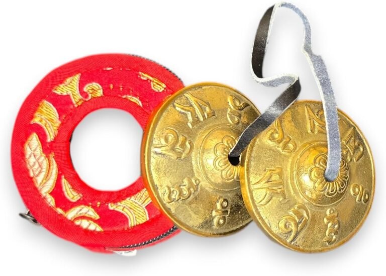 tingsha cymbals with om mani padme hum mantra – handcrafted in nepal – clear, crisp sound for meditation, yoga, reiki & rituals – includes handmade case