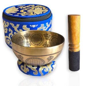 handmade tibetan singing bowl set – superfine 4.5" sound bowl with wooden mallet, hand sewn cushion & hand stitched case – meditation, sound healing & spiritual gift – made in nepal