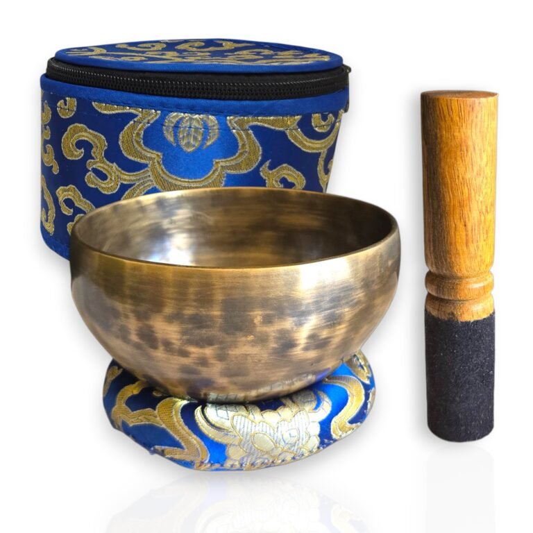 handmade 4.5" tibetan singing bowl set– tiger antic sound bowl with mallet, cushion & case – sound therapy set from nepal